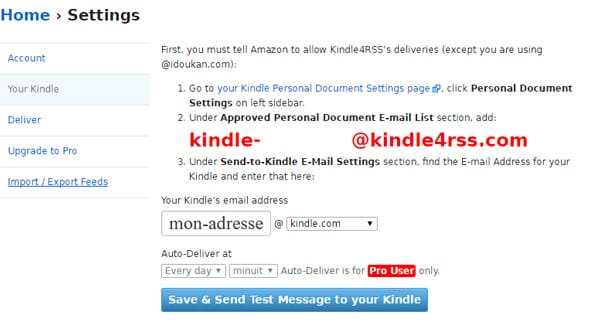 Configurer Kindle4rss