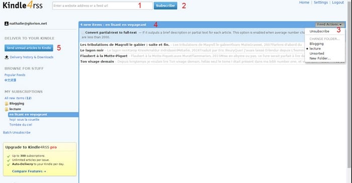  Enregister les flux RSS de ses blogs préférés dans Kindle4RSS